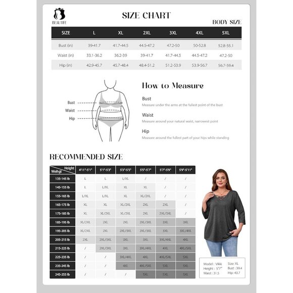 Plus Size Women's V Neck Top 3/4 Sleeve Casual Lightweight Tunic Clothing - Picture 7 of 7